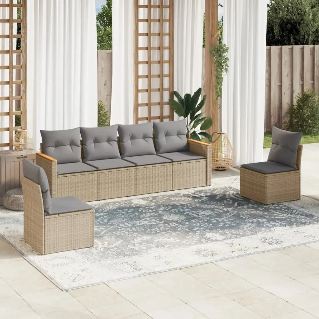 Ensemble canapé modulable 6 pcs résine tressée avec rangement extérieur Beige – ComfortXL Outdoor Living
