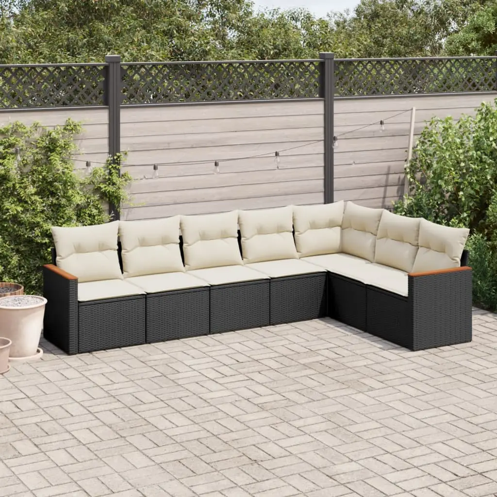 Ensemble Canapés de Jardin 7 Places avec Rangement, Poly Rotin Noir et Coussins Crème – ComfortXL Outdoor Living