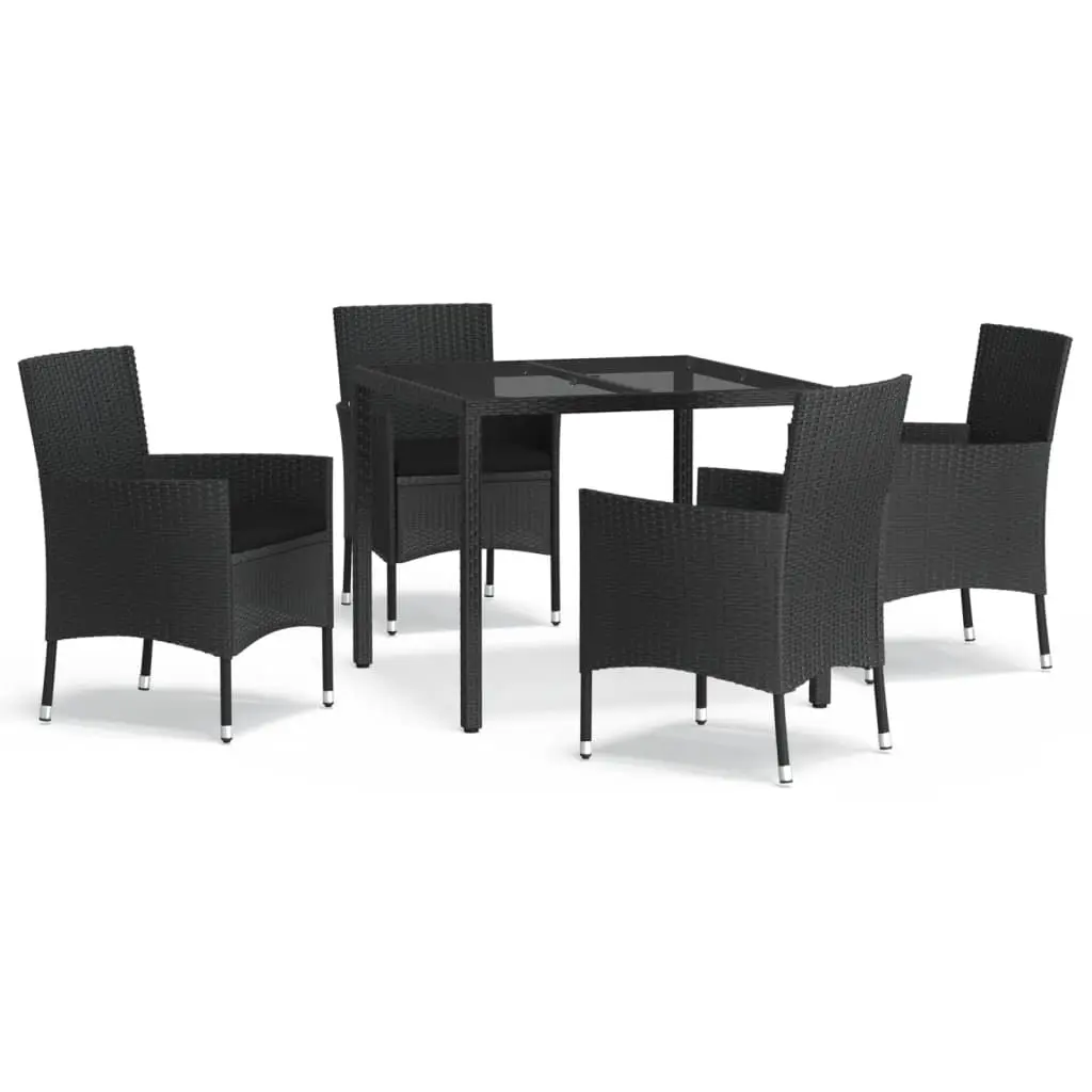 Ensemble de 5 pcs table de jardin et chaises avec coussins – mobilier de jardin Noir Résine tressée-JU2332
