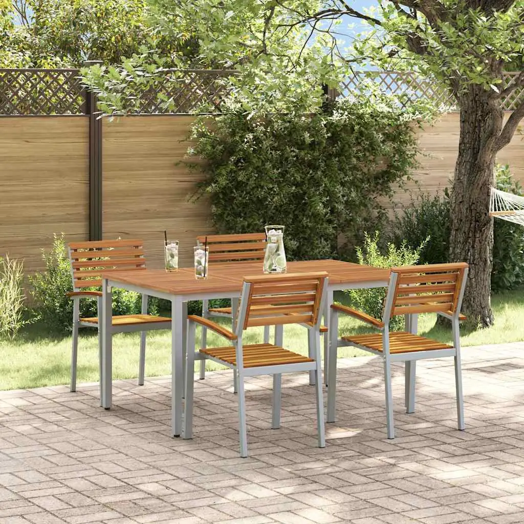 Ensemble de Jardin Moderne 4 Places, Table 150cm et Chaises en Acacia Massif et Acier Gris, 5 Pièces – ComfortXL Outdoor Living