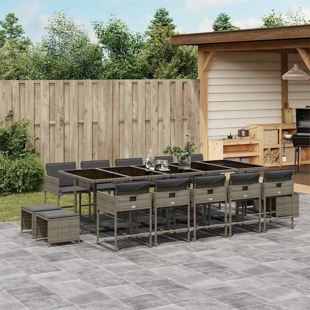 Ensemble de Jardin Gain de Place pour 14 Personnes, Table Verre et Fauteuils Gris en Résine Tressée – ComfortXL Outdoor Living