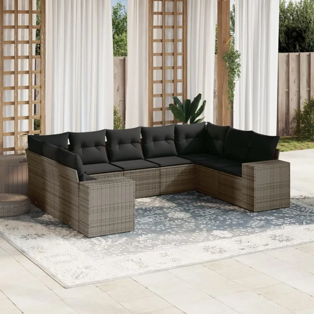 Ensemble Canapés de Jardin 9 Places Modulable en Résine Tressée Grise, Coussins Gris Foncé Inclus – ComfortXL Outdoor Living