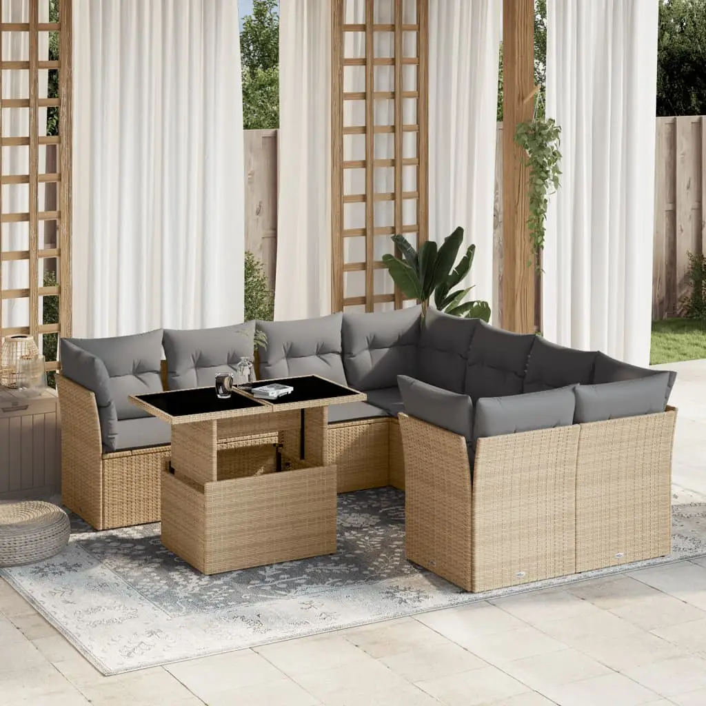 Ensemble de jardin modulable 9 places en résine tressée Beige pour terrasse et patio – ComfortXL Outdoor Living