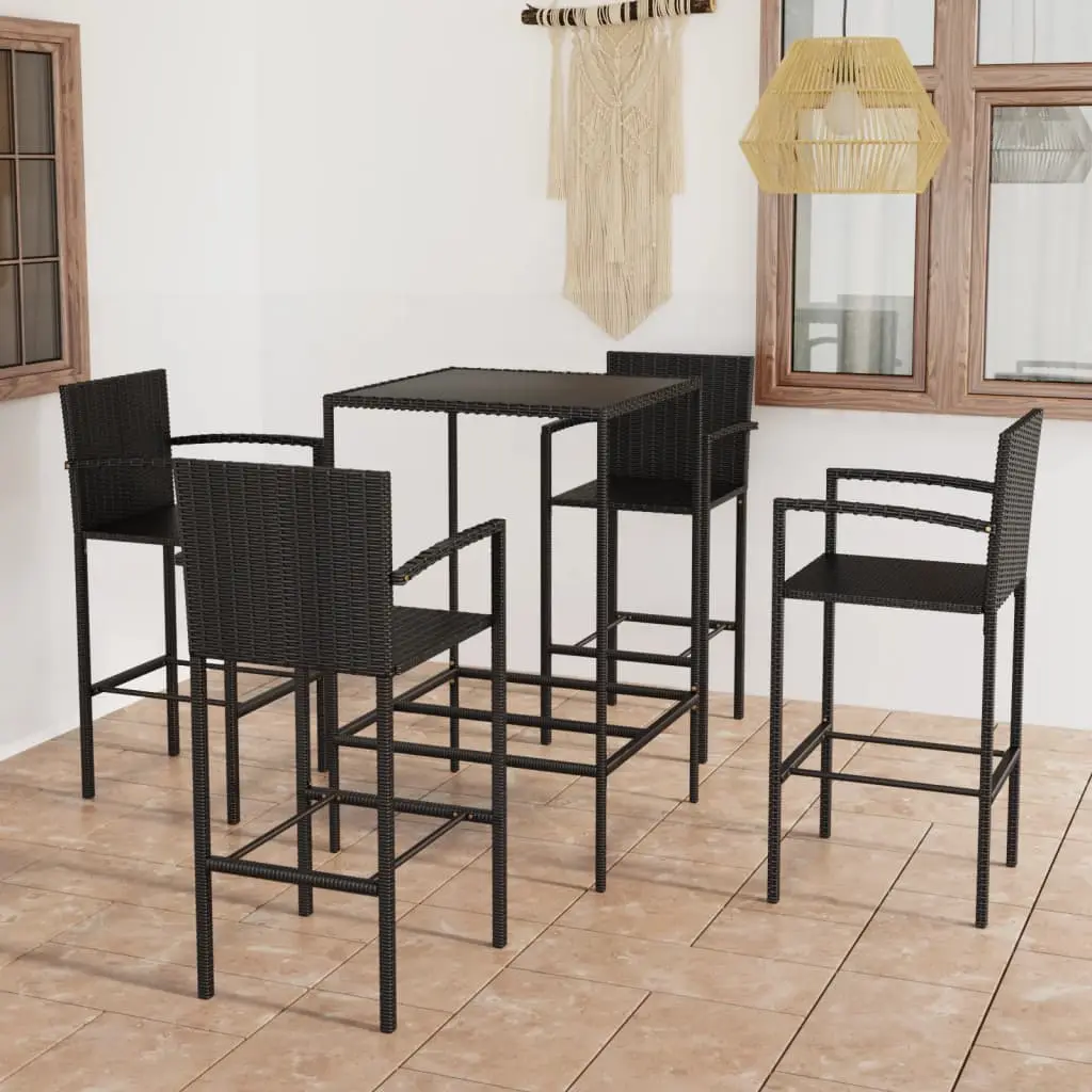 Ensemble de bar de jardin 5 pcs Résine tressée Noir vidaXL 3064840