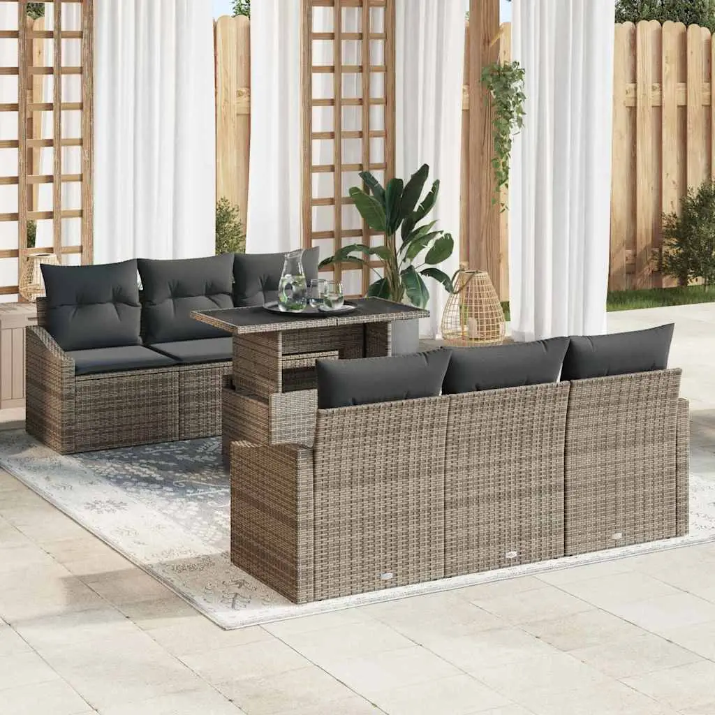 Ensemble de canapé de jardin avec stockage 7 pcs Gris polyrotin vidaXL 3348925