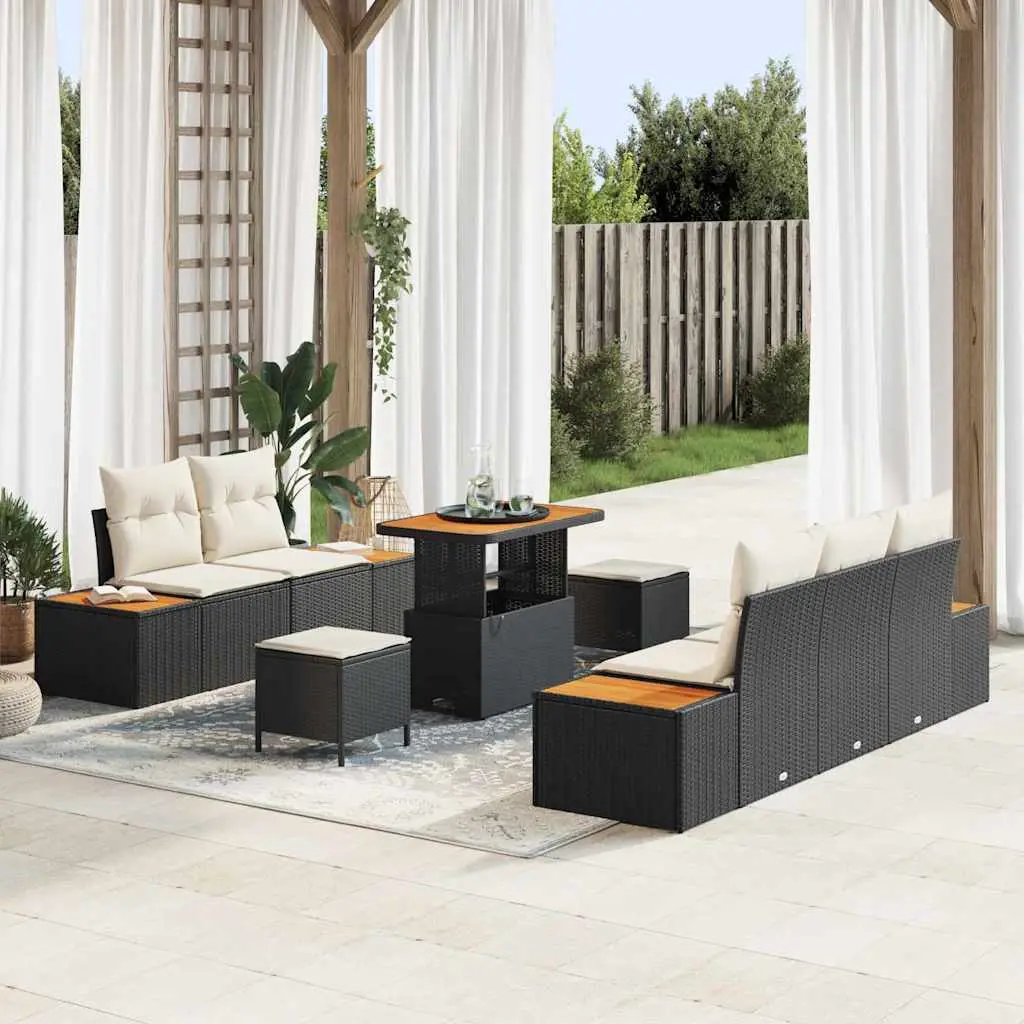 Ensemble Cosy Extérieur 8 pcs Noir et Crème, Poly Rotin avec Rangement, Parfait pour Petits Espaces – ComfortXL Outdoor Living