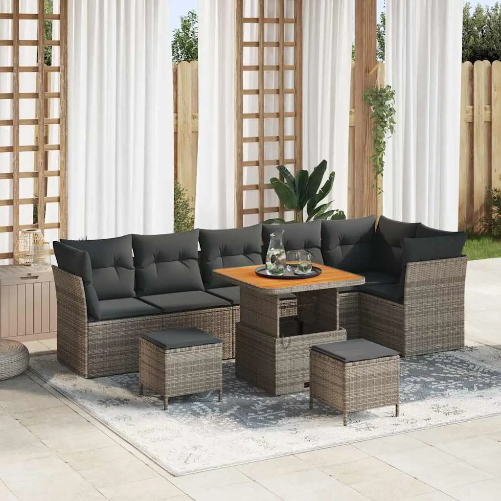 Ensemble de canapé de jardin avec coussin 9 pcs Gris vidaXL 3363453