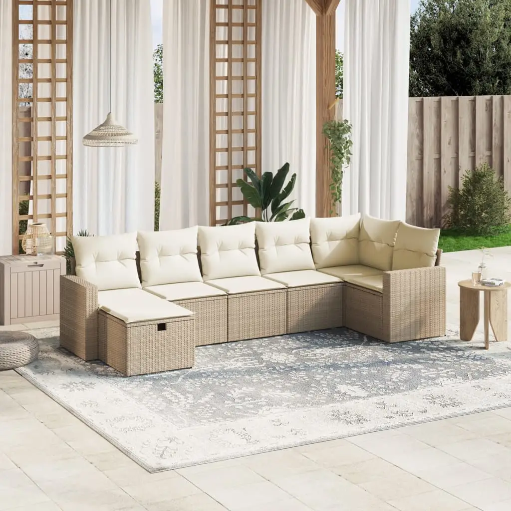 Ensemble de jardin 7 pcs en résine tressée pour grande famille Beige – ComfortXL Outdoor Living