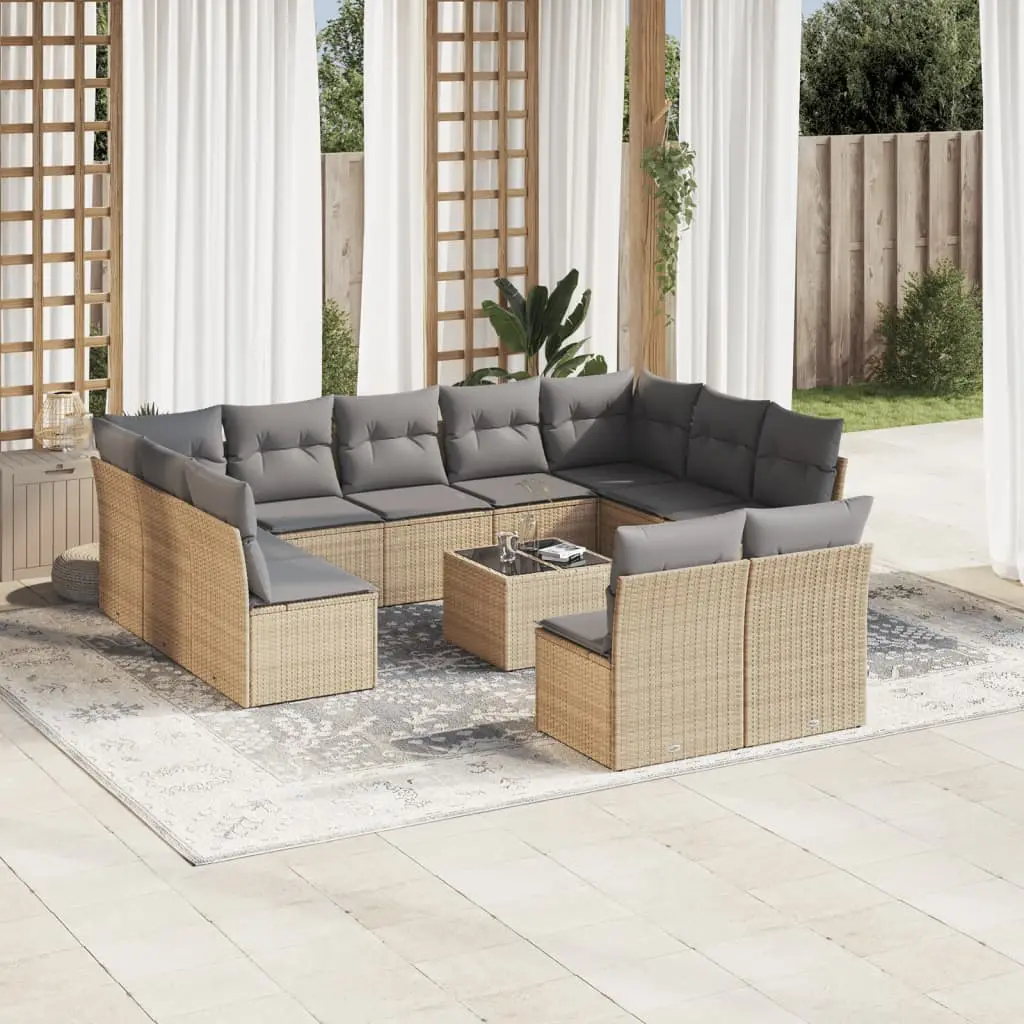 Ensemble de jardin modulable 12 pièces en polyrotin pour patio avec coussins gris Beige – ComfortXL Outdoor Living