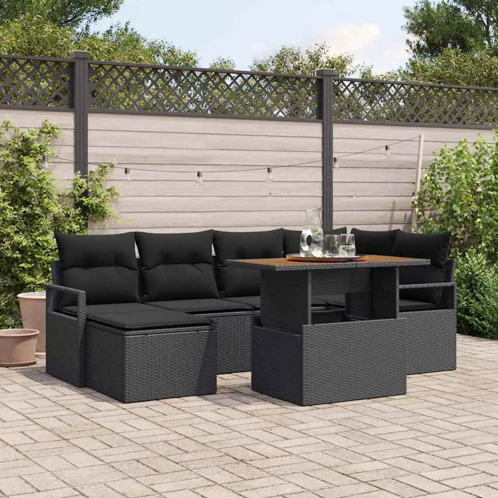 Ensemble de Jardin 6 Places 7 Pièces avec Rangement Repose-pieds et Table en Acacia Noir – ComfortXL Outdoor Living