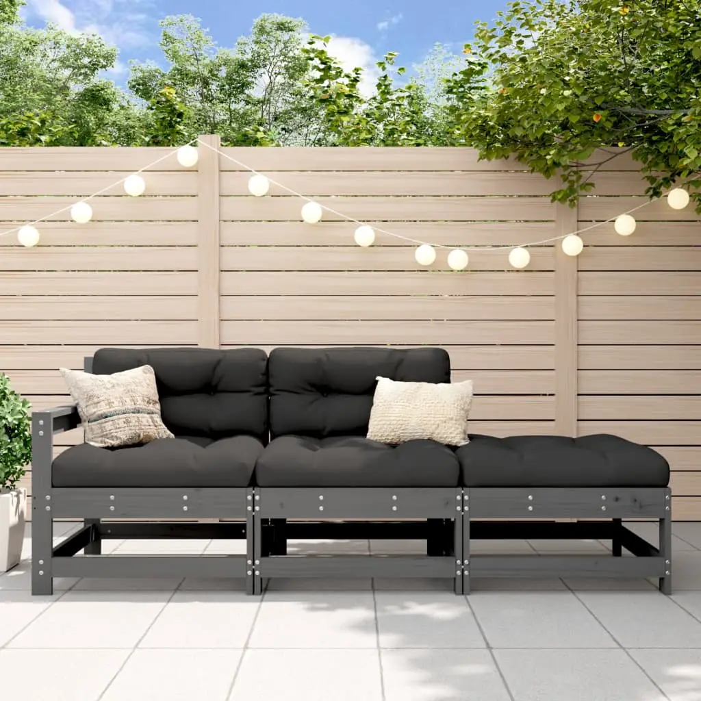 Ensemble de Jardin en Bois Massif de Pin 3 Éléments à Lattes pour Extérieur Gris – ComfortXL Outdoor Living