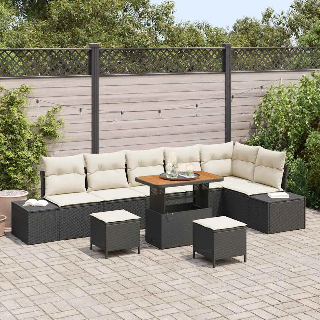 Ensemble de canapé de jardin avec coussin 9 pcs Noir polyrotin vidaXL 3362805
