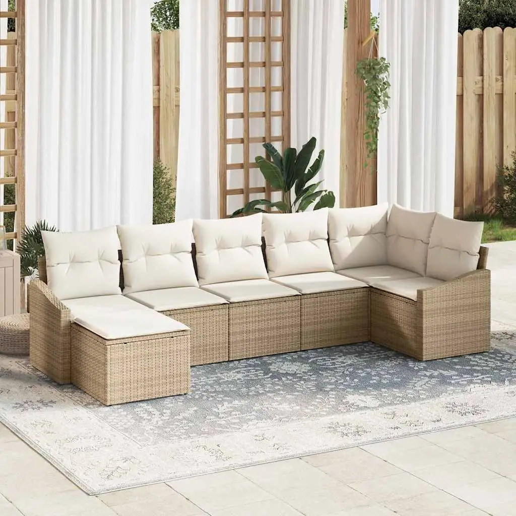 Ensemble de Canapés avec coussin 7 pcs Beige polyrotin vidaXL 3346811