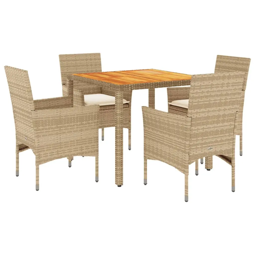 Ensemble de 5 pcs table de jardin et chaises avec coussins – mobilier de jardin beige rotin acacia-JU2572