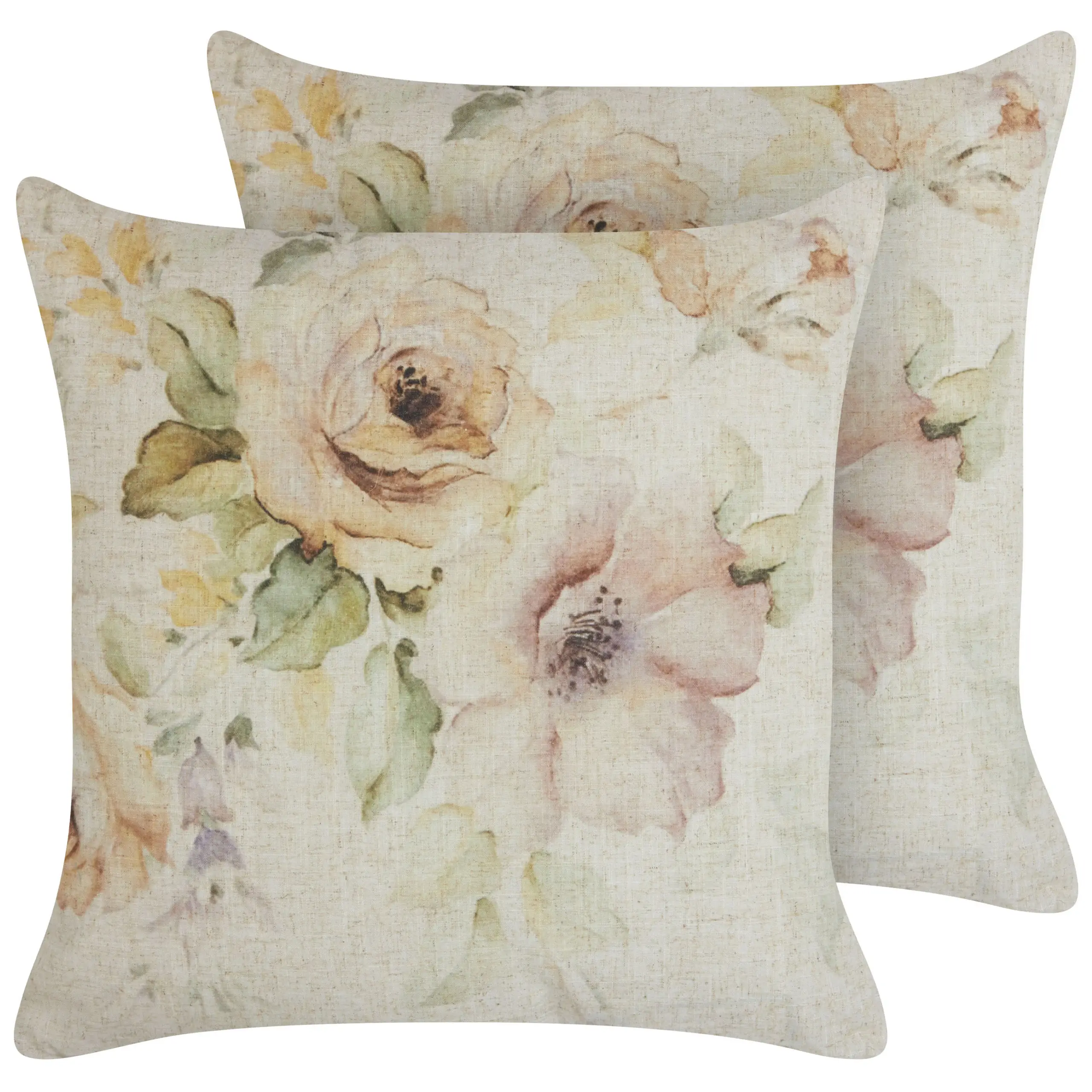 Ensemble de 2 Coussins Décoratifs Beige Motif Floral 45 x 45 cm Accessoire Style Vintage Boho
