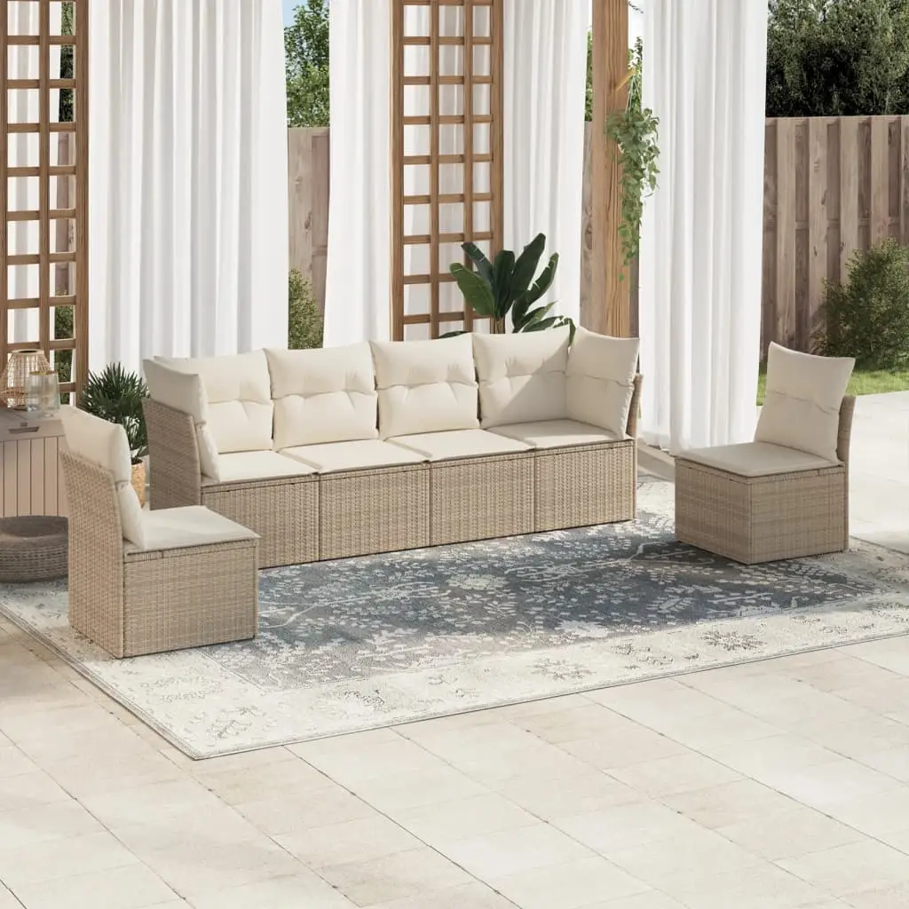 Ensemble canapés de jardin 6 places en résine tressée modulable pour extérieur Beige coussins crème – ComfortXL Outdoor Living