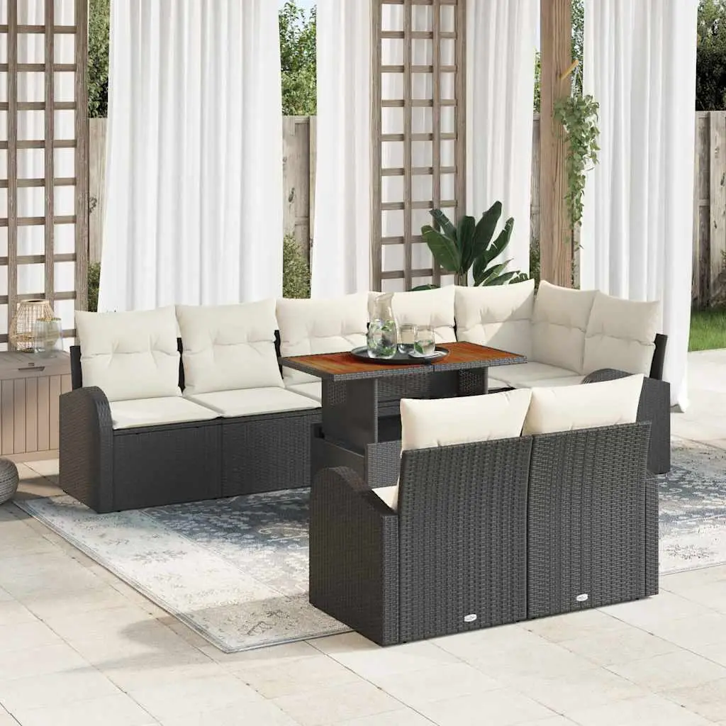 Ensemble de canapé de jardin avec coussin 9 pcs Noir et crème vidaXL 3349599
