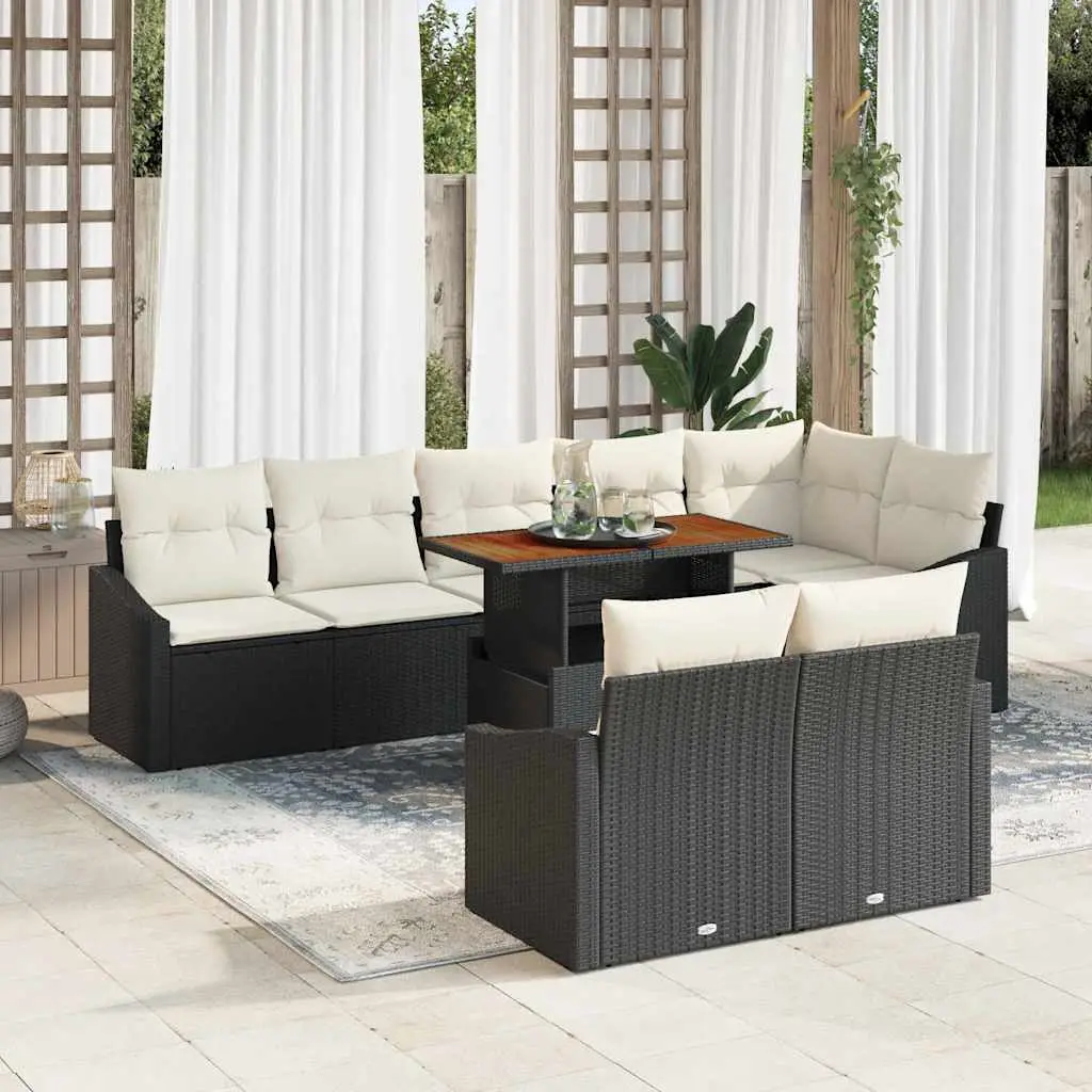 Ensemble de canapé de jardin avec coussin 9 pcs Noir et Crème vidaXL 3349851