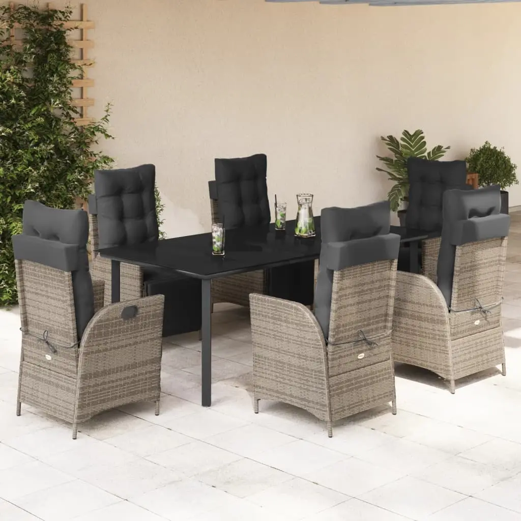 Ensemble de Jardin Repas et Relax 6 Personnes, Chaises Inclinables et Repose-Pieds en Résine Tressée Grise – ComfortXL Outdoor Living