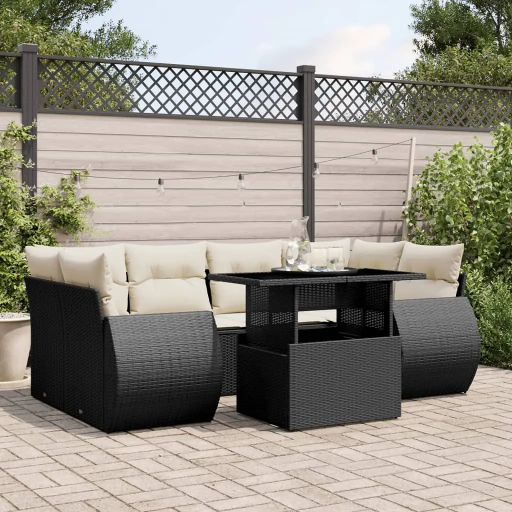 Ensemble de jardin 6 places résine tressée table ajustable et coussins confort noir – ComfortXL Outdoor Living