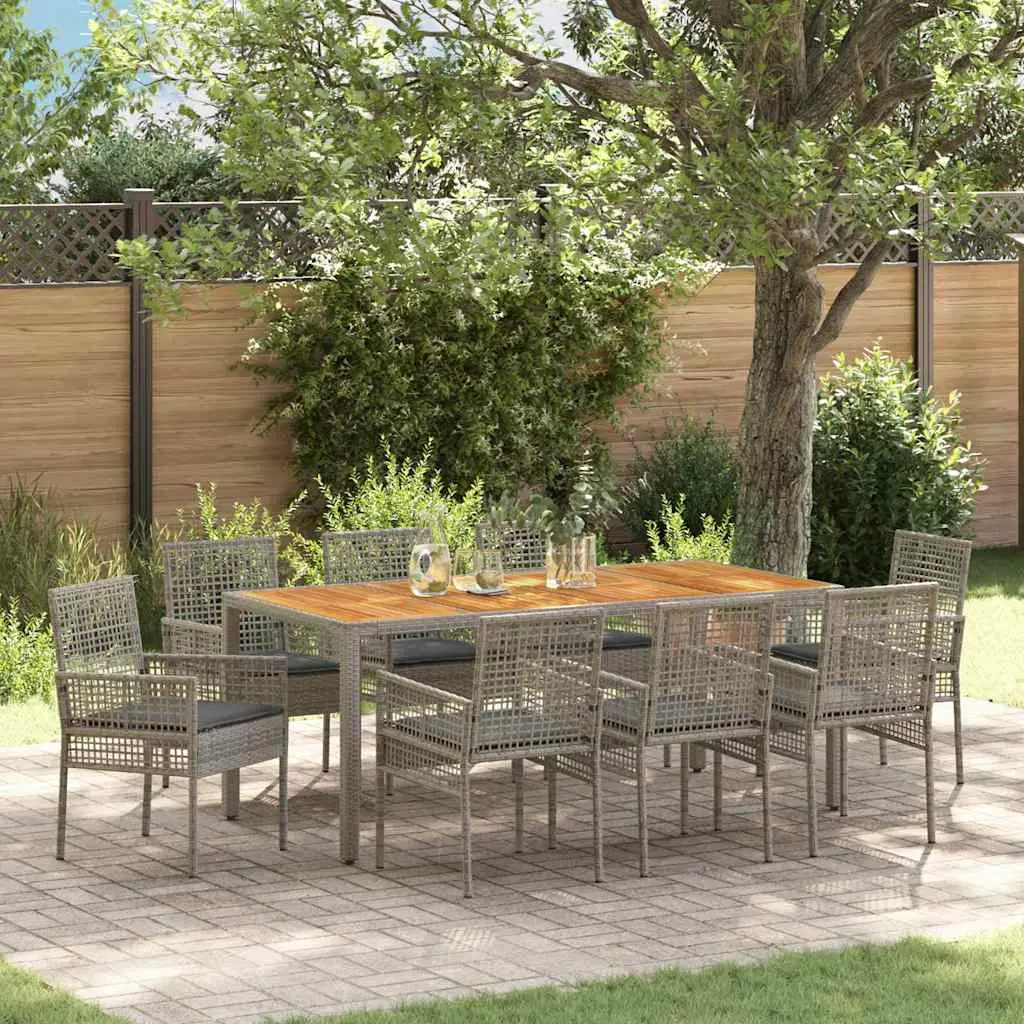 Ensemble de repas extérieur 8 personnes en résine tressée grise avec grande table coussins – ComfortXL Outdoor Living