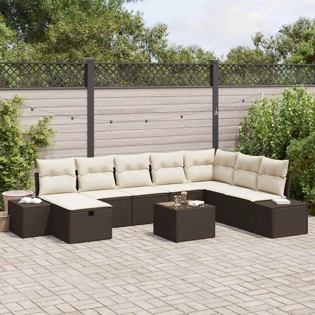 Ensemble de canapés 8 places en poly rotin avec table et coussins Marron – ComfortXL Outdoor Living