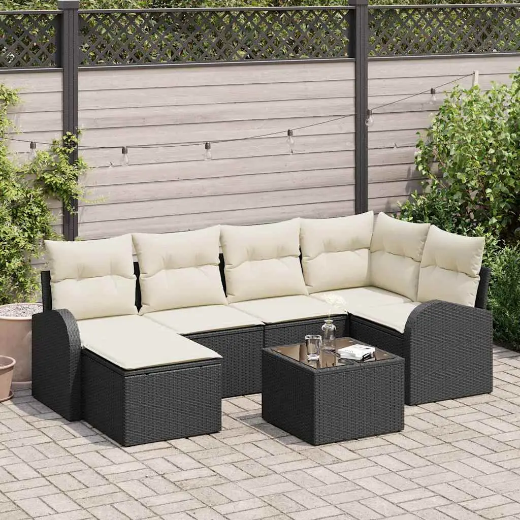 Ensemble de Canapés avec coussin 7 pcs Noir et Blanc polyrotin vidaXL 3354786