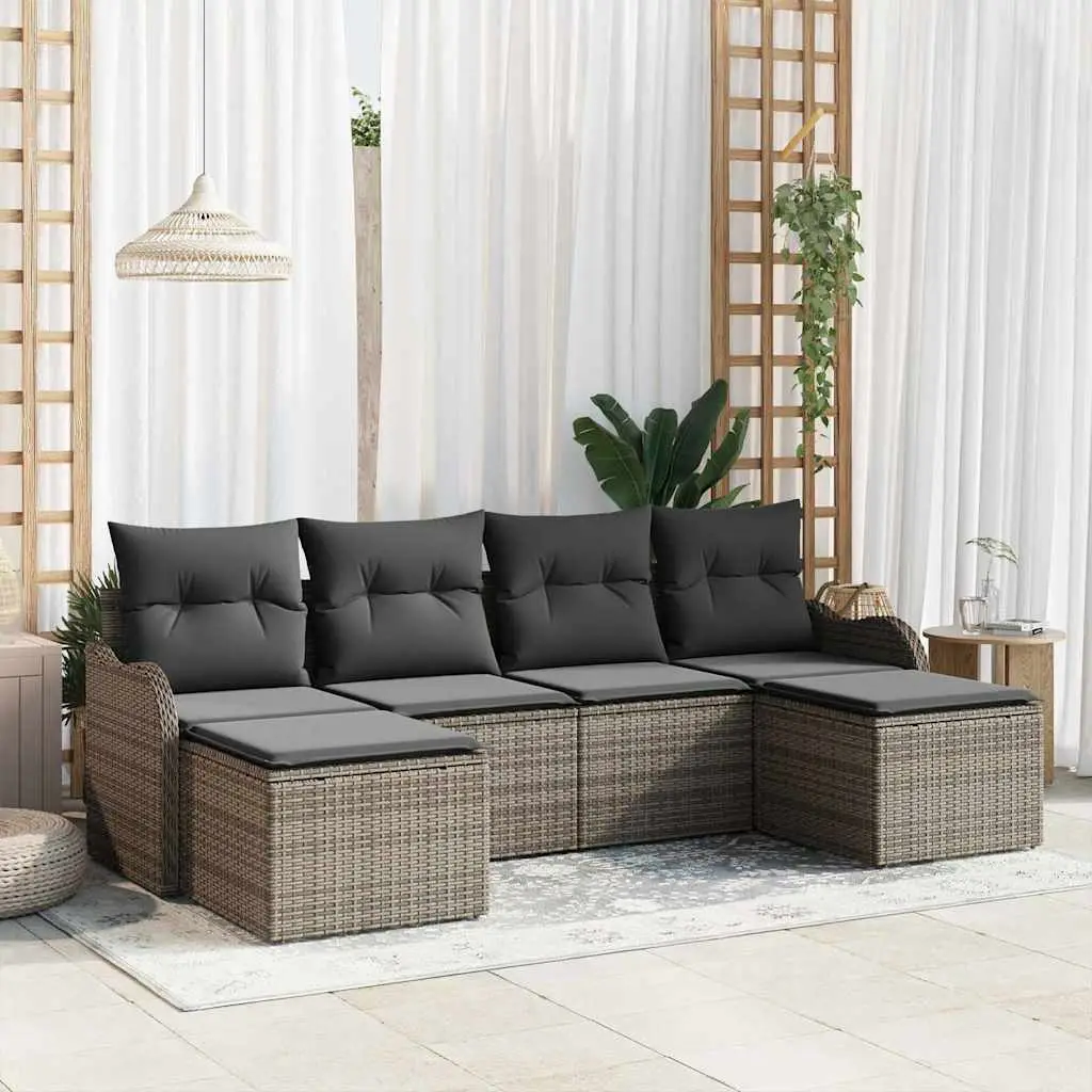Ensemble de Jardin 6 Places en Poly Rotin avec Coussins Confort Gris – ComfortXL Outdoor Living