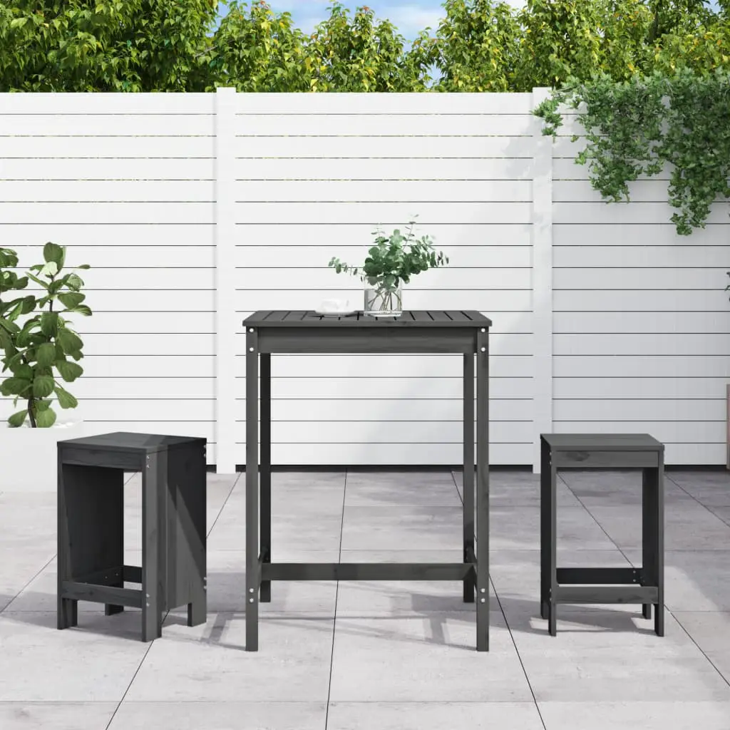 Ensemble de bar de jardin 3 pcs gris bois de pin massif vidaXL 3157735