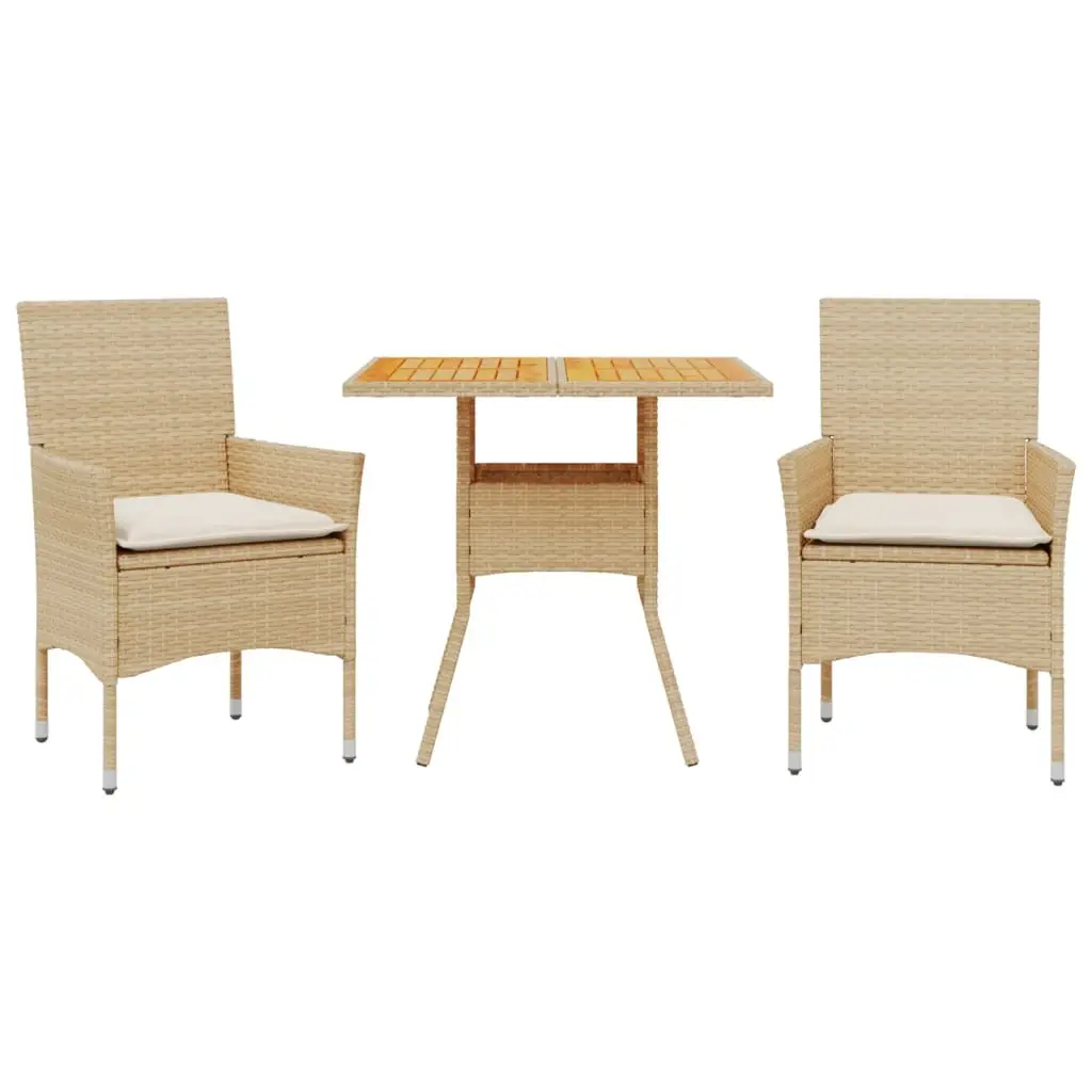 Ensemble de 3 pcs table de jardin et chaises avec coussins – mobilier de jardin beige rotin acacia-JU2617