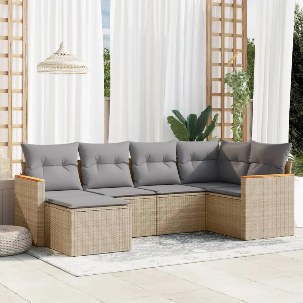 Ensemble de jardin détente 6 personnes poly rotin modulable 6 pièces Beige chiné – ComfortXL Outdoor Living