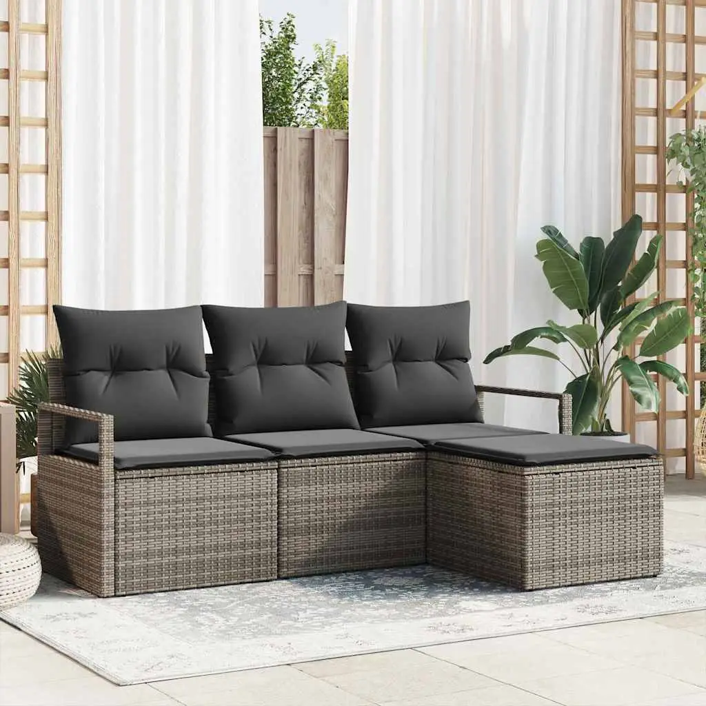 Ensemble de Canapés avec coussin 4 pcs Gris polyrotin vidaXL 3354998