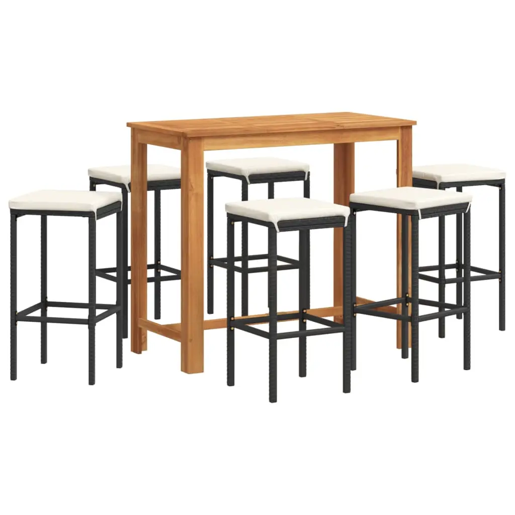 Ensemble de 7 pcs bar de jardin – Mobilier d’extérieur – Mobilier de jardin noir bois massif acacia rotin