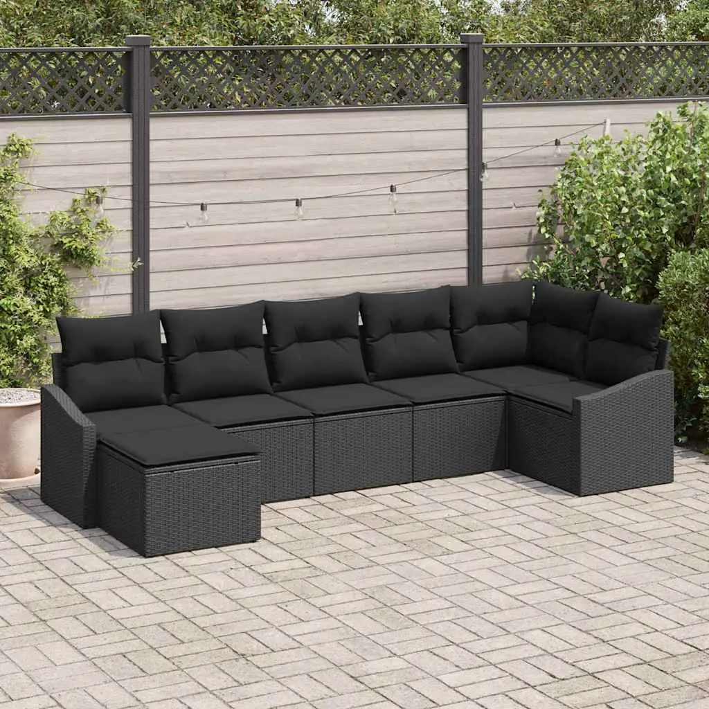Ensemble de Canapés avec coussin 7 pcs Noir polyrotin vidaXL 3346813