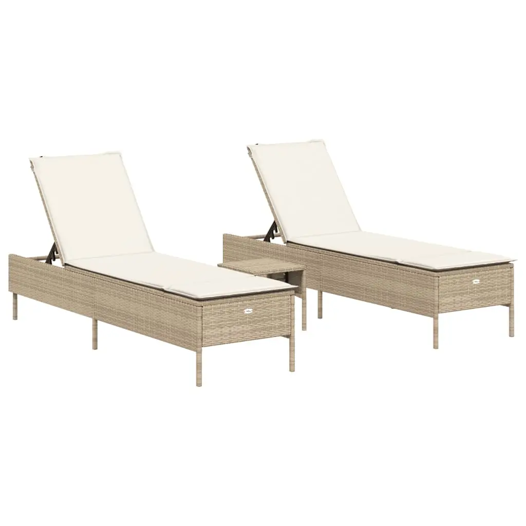 Ensemble de 3 pcs Bain de soleil – Transats – Chaises longues avec coussins beige poly rotin – MEUBLE PRO-JU6320