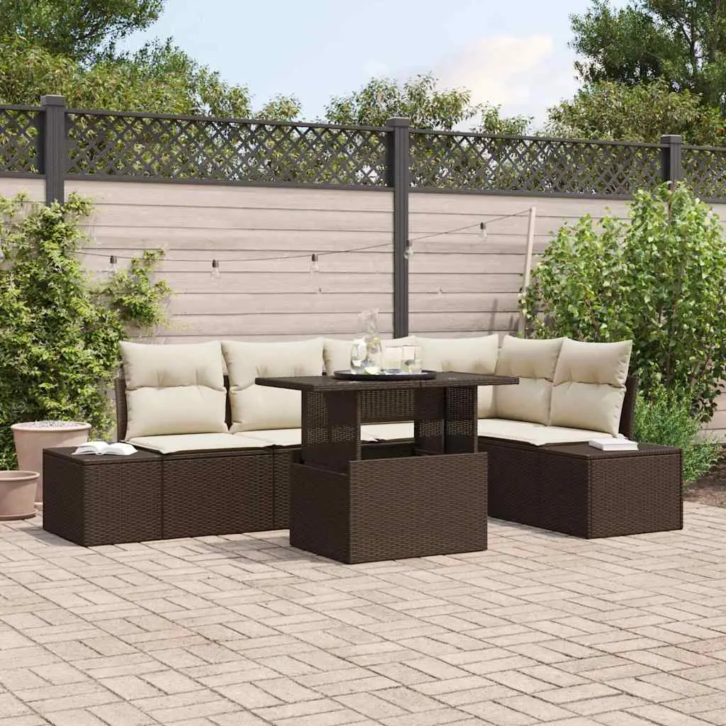 Ensemble de jardin 6 pièces Poly rotin avec rangement intégré Marron – ComfortXL Outdoor Living