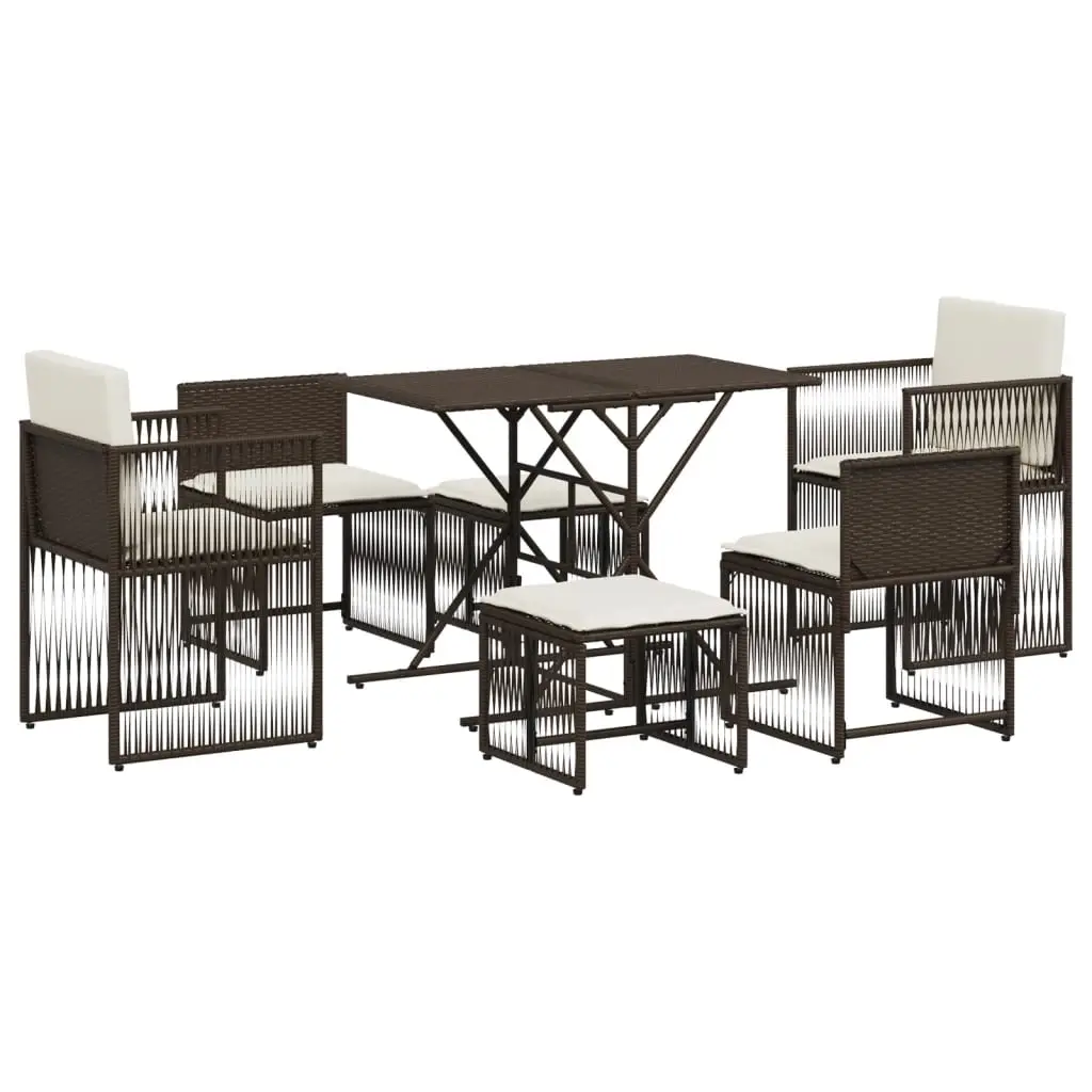 Ensemble de 7 pcs table de jardin et chaises avec coussins – mobilier de jardin marron rotin