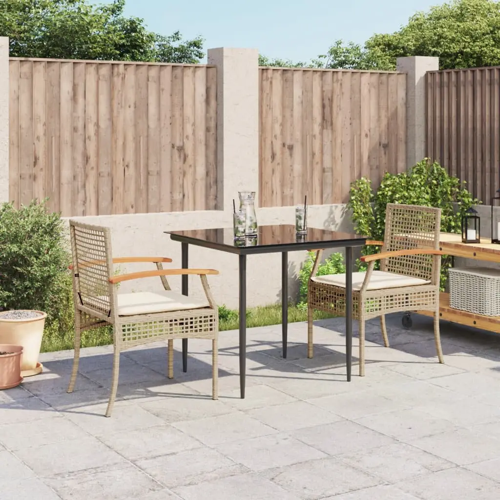 Ensemble de repas 3 pcs résine tressée 2 chaises table verre beige – ComfortXL Outdoor Living