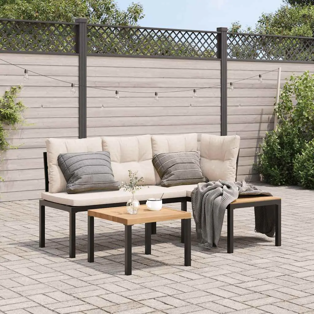 Ensemble de banc de jardin avec coussins 3 pcs noir vidaXL 3283647