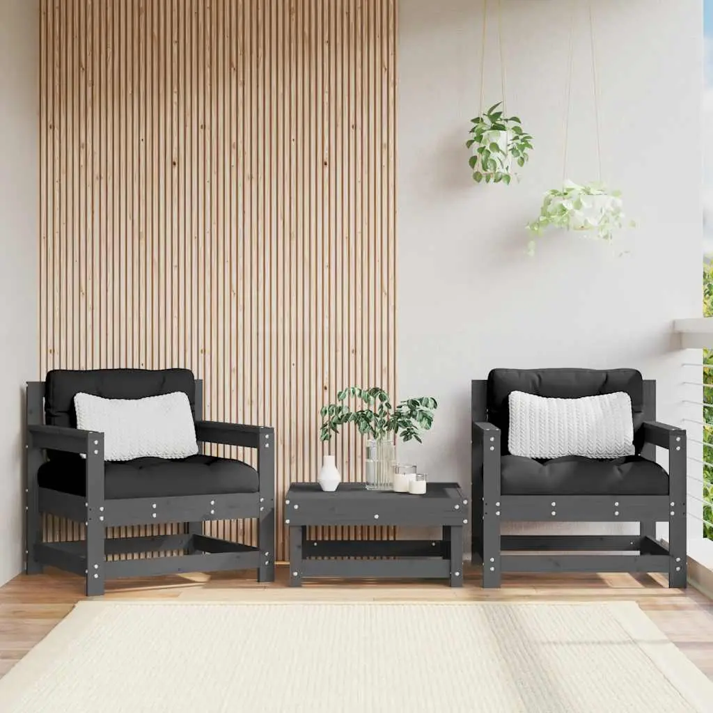 Ensemble de 2 chaises de patio en pin massif robuste avec coussins noirs épais pour aménagement de terrasse et jardin Gris – ComfortXL Outdoor Living