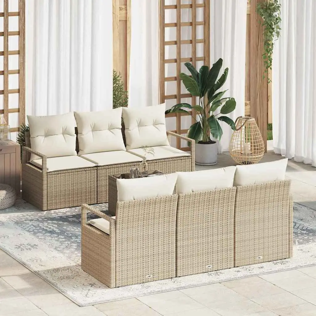 Ensemble de Canapés avec coussin 7 pcs Beige et crème polyrotin vidaXL 3346271