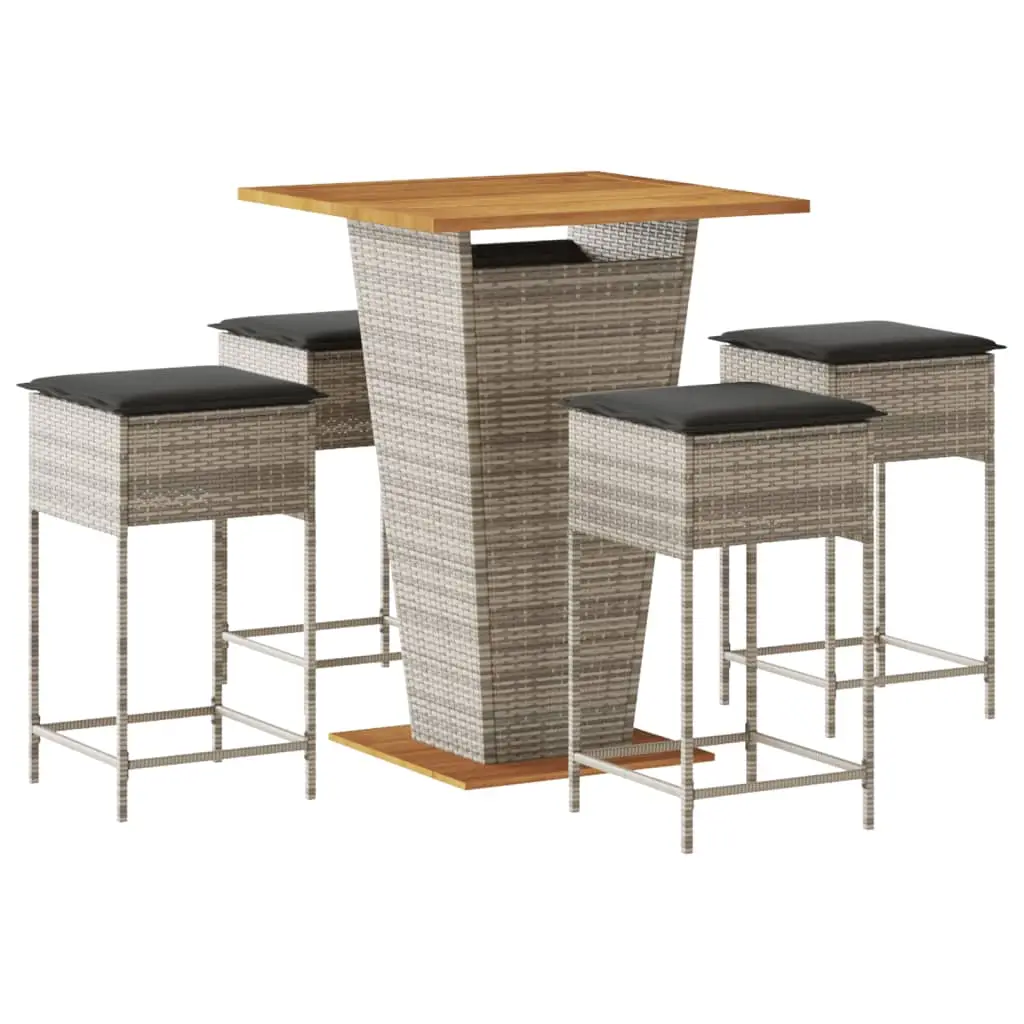 Ensemble de 5 pcs bar de jardin – Mobilier d’extérieur – Mobilier de jardin avec coussins gris poly rotin-JU2242