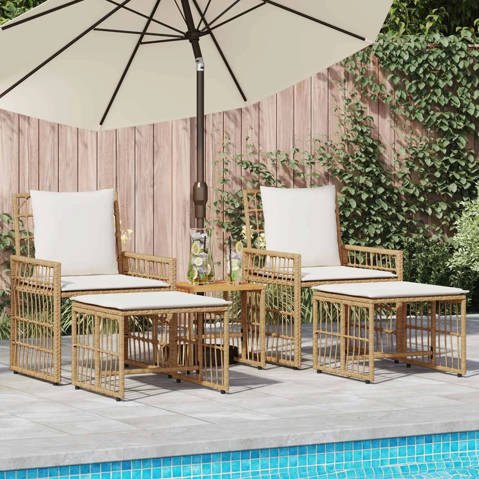 Ensemble de meubles d’extérieur 5 pcs Blanc Naturel et Crème vidaXL 42025137