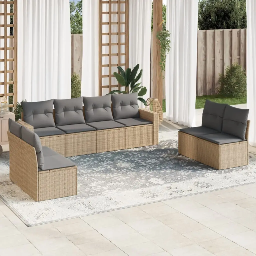 Ensemble canapé de jardin 8 places résine tressée modulable pour balcon et jardin Beige Coussins Gris Clair – ComfortXL Outdoor Living
