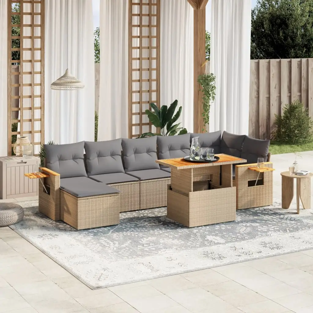 Ensemble canapés de jardin 8 places en résine tressée avec table ajustable Beige – ComfortXL Outdoor Living