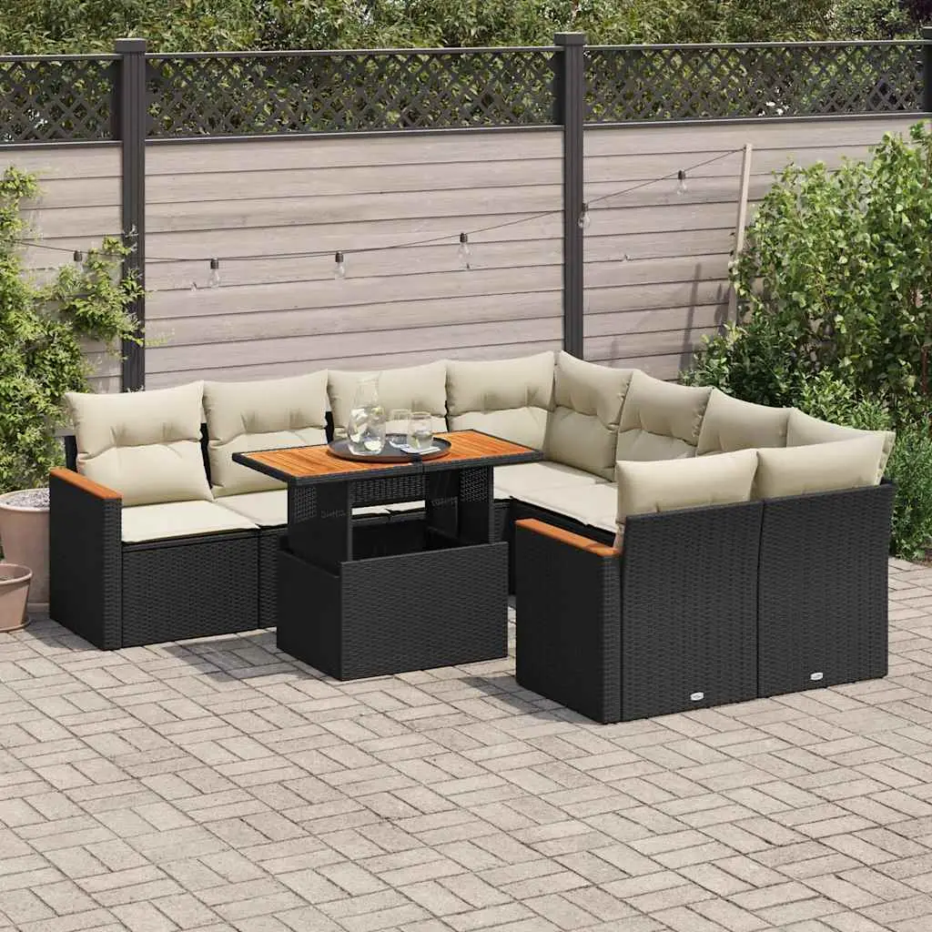 Ensemble Canapé de Jardin 8 Places en Poly Rotin Noir avec Rangement et Coussins Blanc Crème pour Terrasse – ComfortXL Outdoor Living