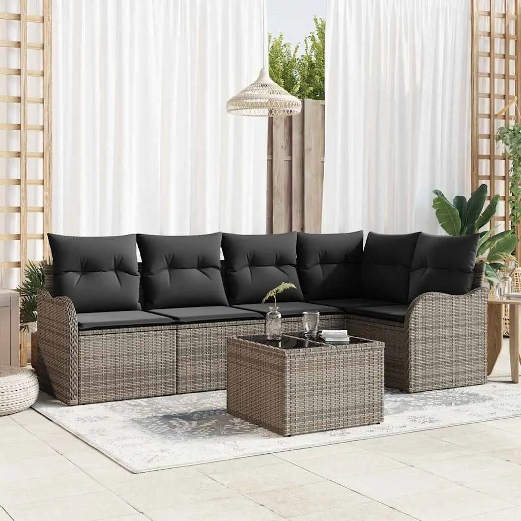 Ensemble de canapé de jardin avec stockage 6 pcs Gris polyrotin vidaXL 3354378