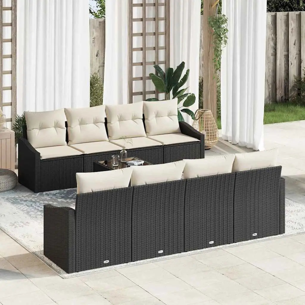 Ensemble de Canapés avec coussin 9 pcs Noir et Crème polyrotin vidaXL 3346647