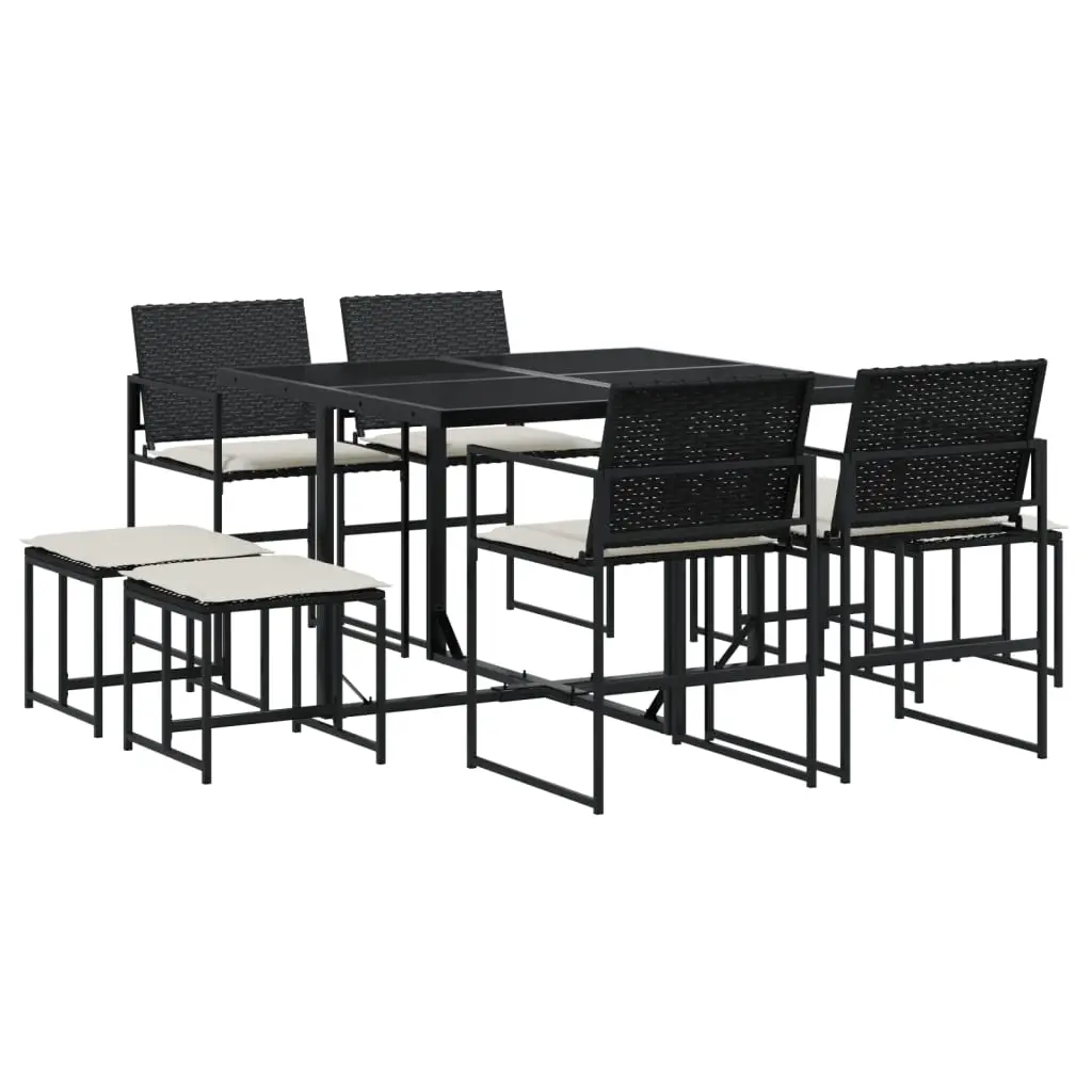 Ensemble de 9 pcs table de jardin avec chaises – mobilier de jardin coussins noir résine tressée-JU2432