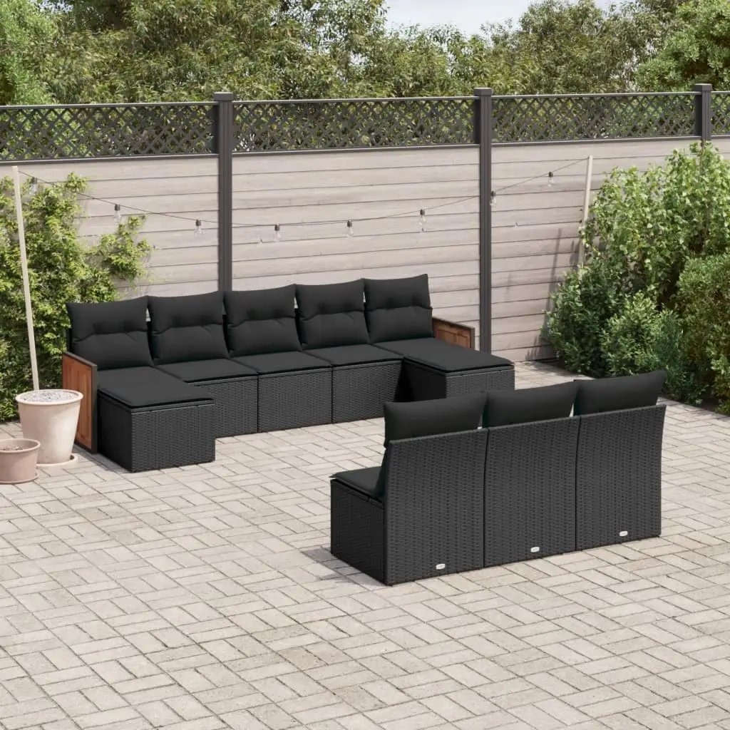 Ensemble canapé de jardin 10 places résine tressée modulable avec 2 repose-pieds pour extérieur Noir – ComfortXL Outdoor Living